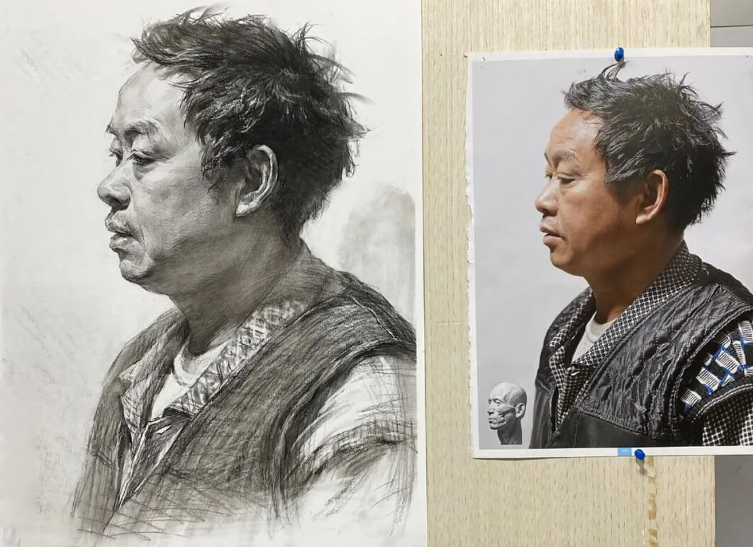 素描頭像高分卷是怎么畫出來的？重慶畫室?guī)懔私庠敿毨L畫過程！