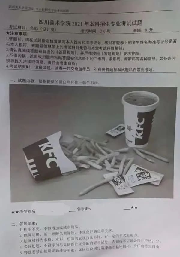 重慶美術(shù)培訓(xùn)學(xué)校分享‖ 2021年四川美術(shù)學(xué)院重慶、蘭州、鄭州、長(zhǎng)沙考點(diǎn)考題！圖六